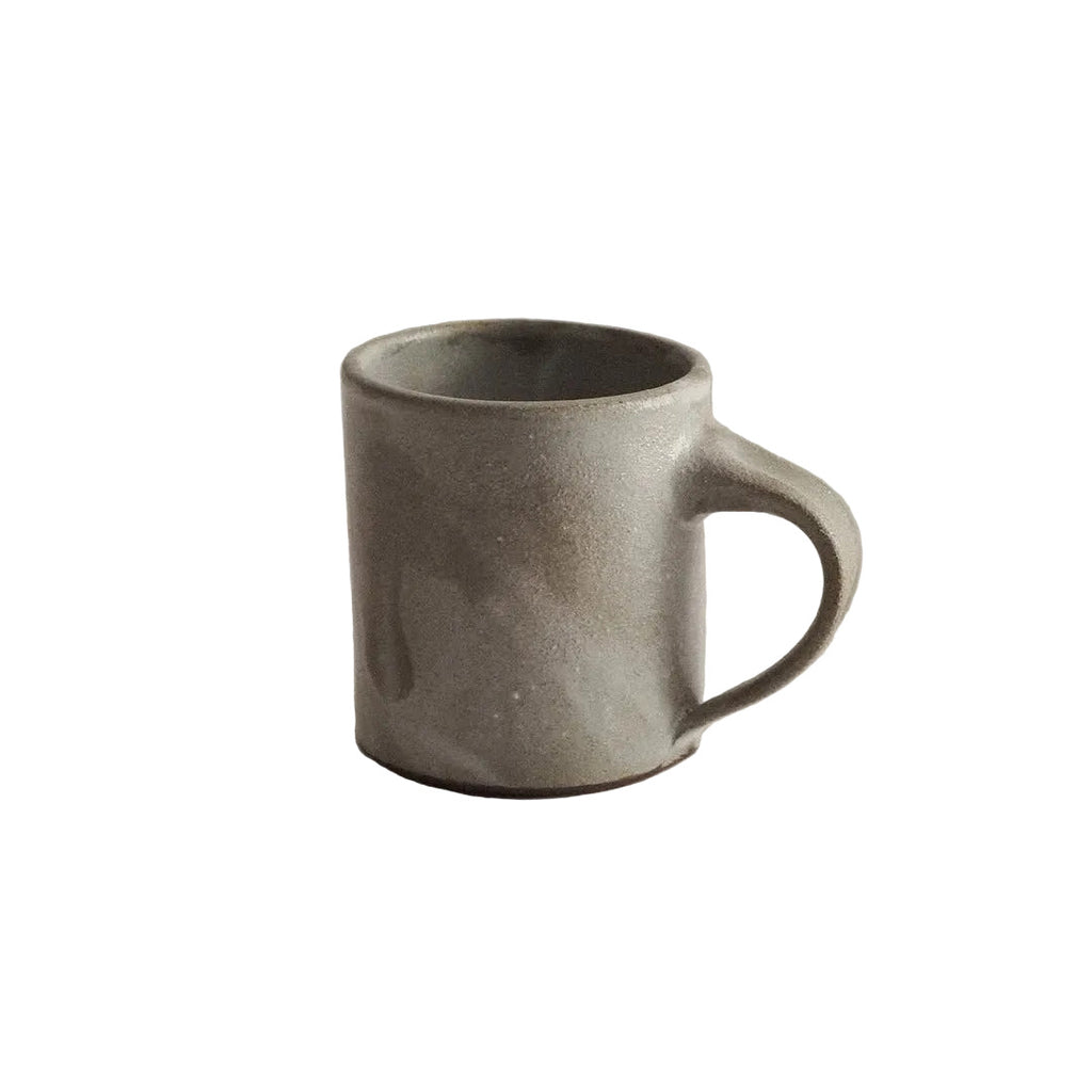 Gray ceramic mug on a plain background